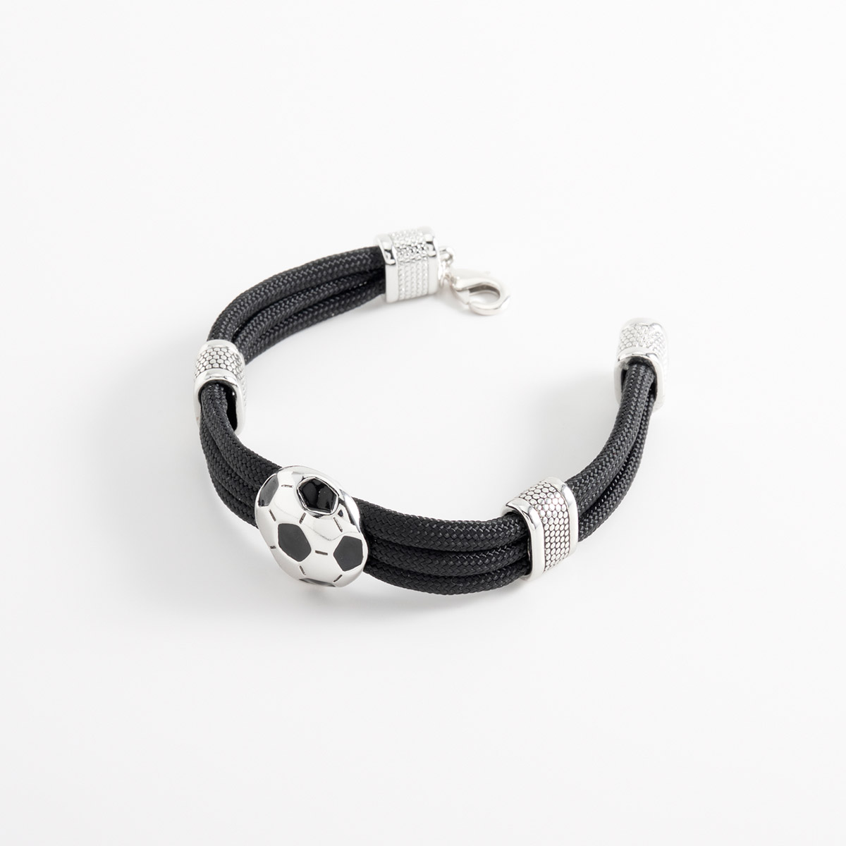 Pulsera deportiva en baño de rodio con dije balón 21 cm