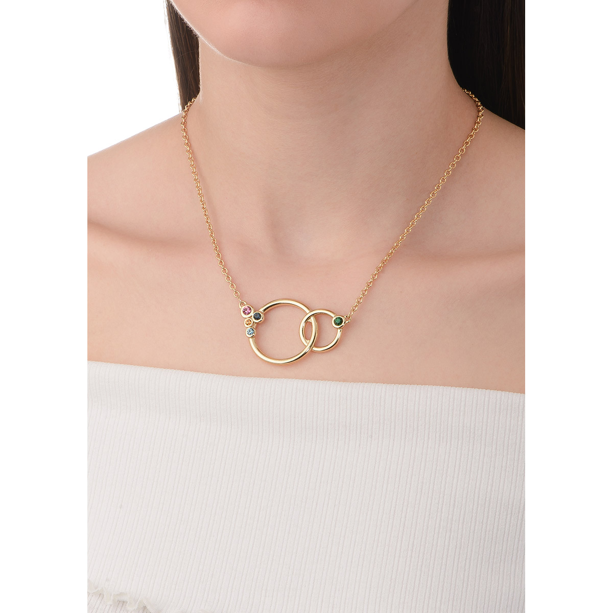 Collar baño oro con piedras esmeralda y más tonos