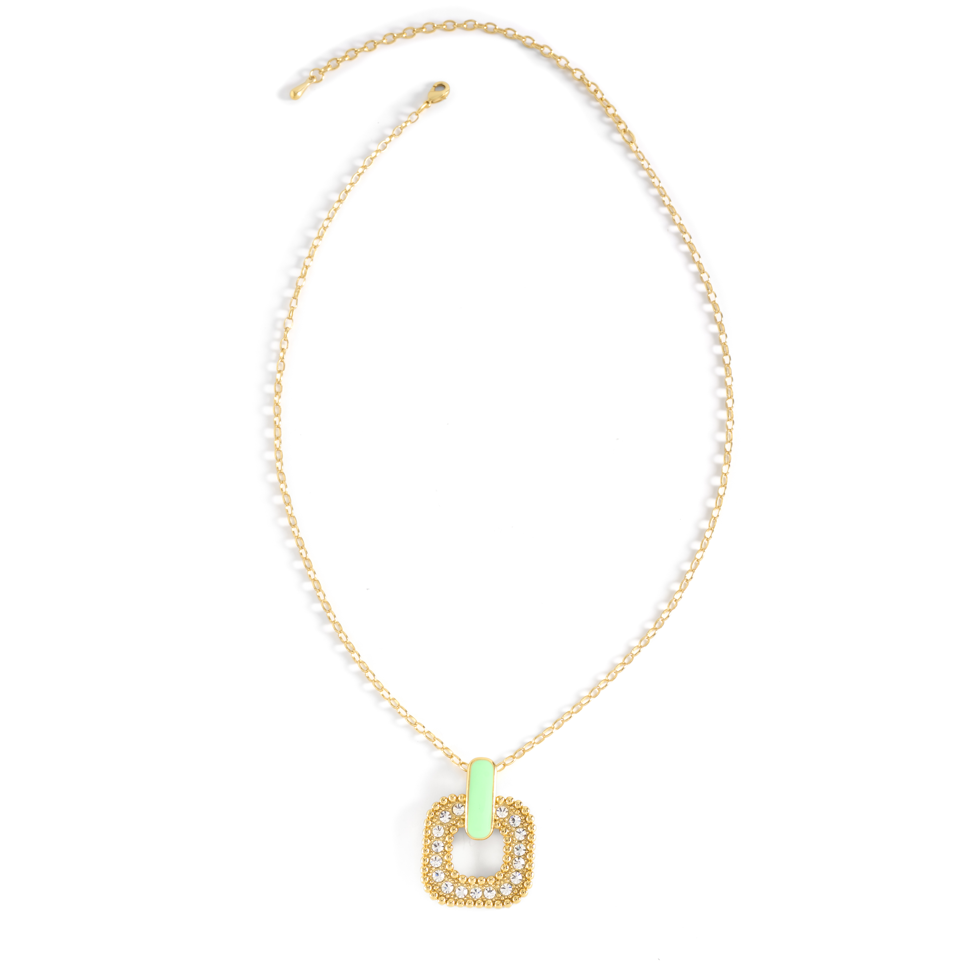 Collar cuadrangular de oro 18K con esmalte y piedras