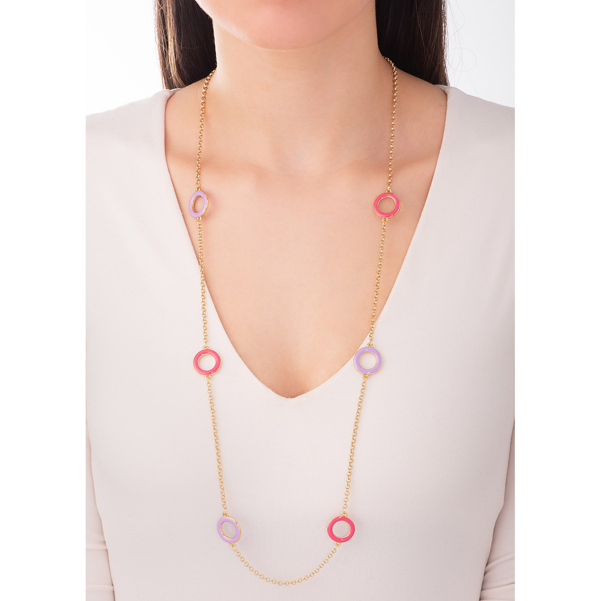 Collar con dijes circulares baño de oro 18k