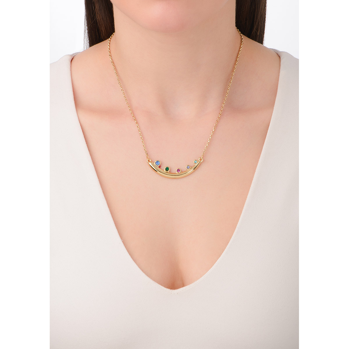 Collar en baño de oro con piedras multicolores exclusivo