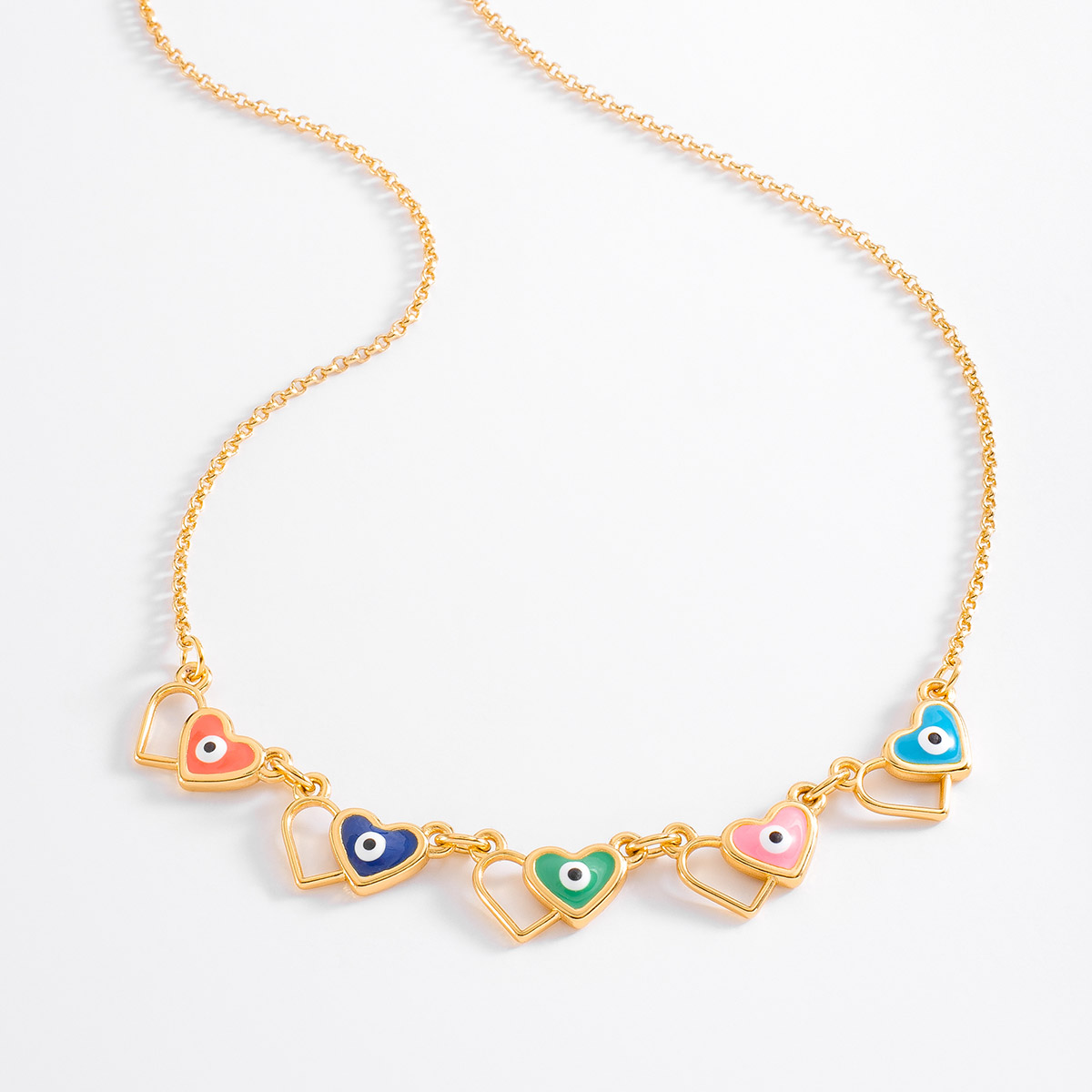 Collar de Corazones en Oro con Esmalte Colores Vivos