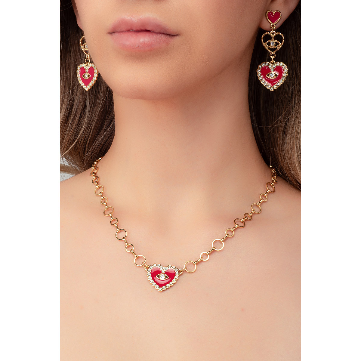 Collar de corazón protector en baño de oro con eslabones