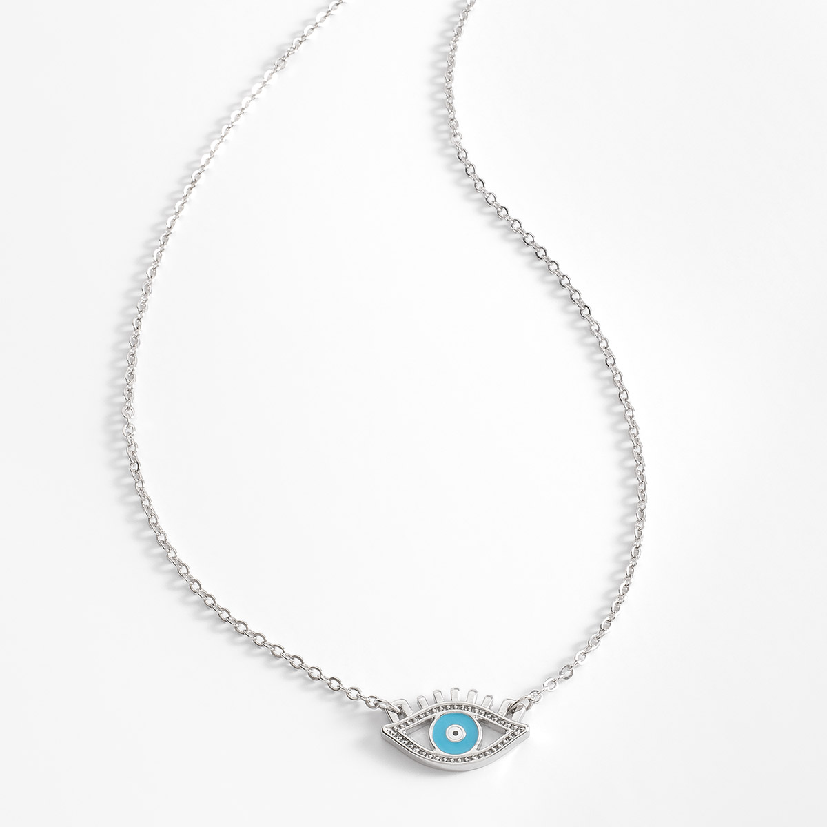Collar baño platino ojo turco con esmalte azul y cristales