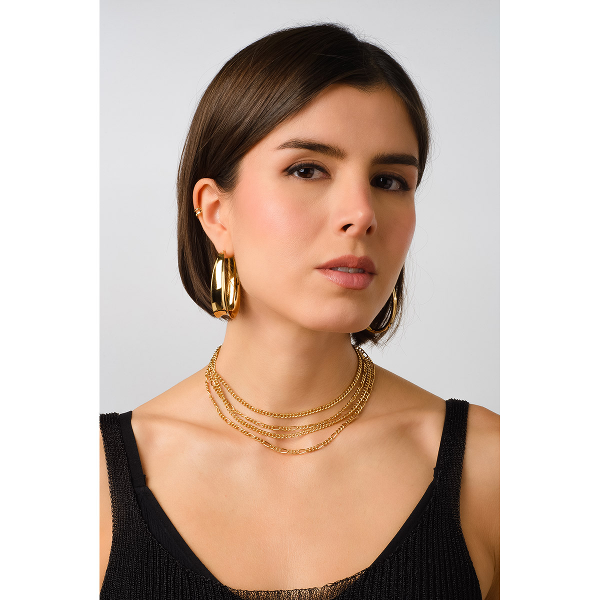 Collar Doble Eslabones Grandes y Cubanos 18k 72cm