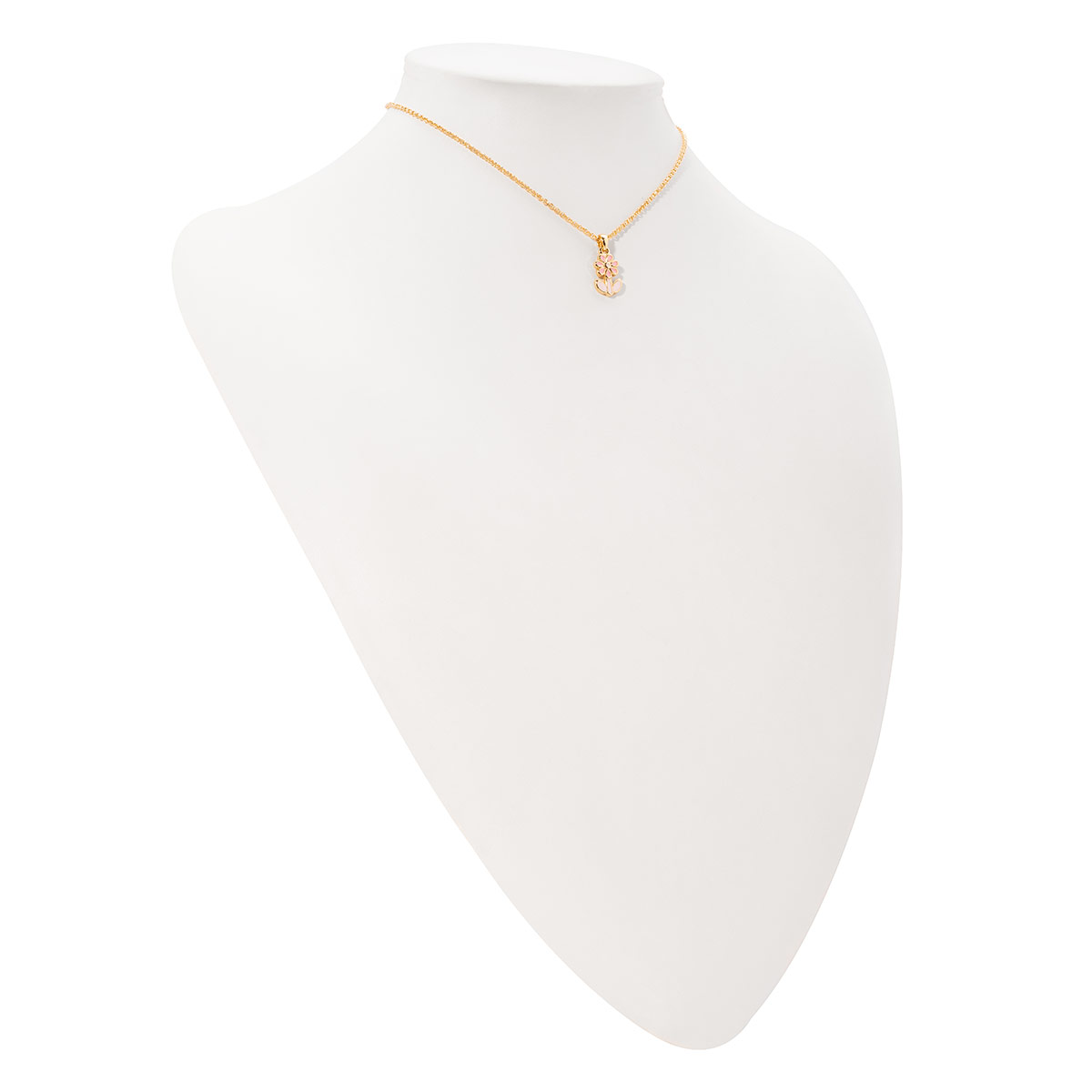 Collar en baño de oro con dije de flor y esmalte en tonos rosa claro, ideal para aportar un aire delicado y fresco a tu estilo diario.