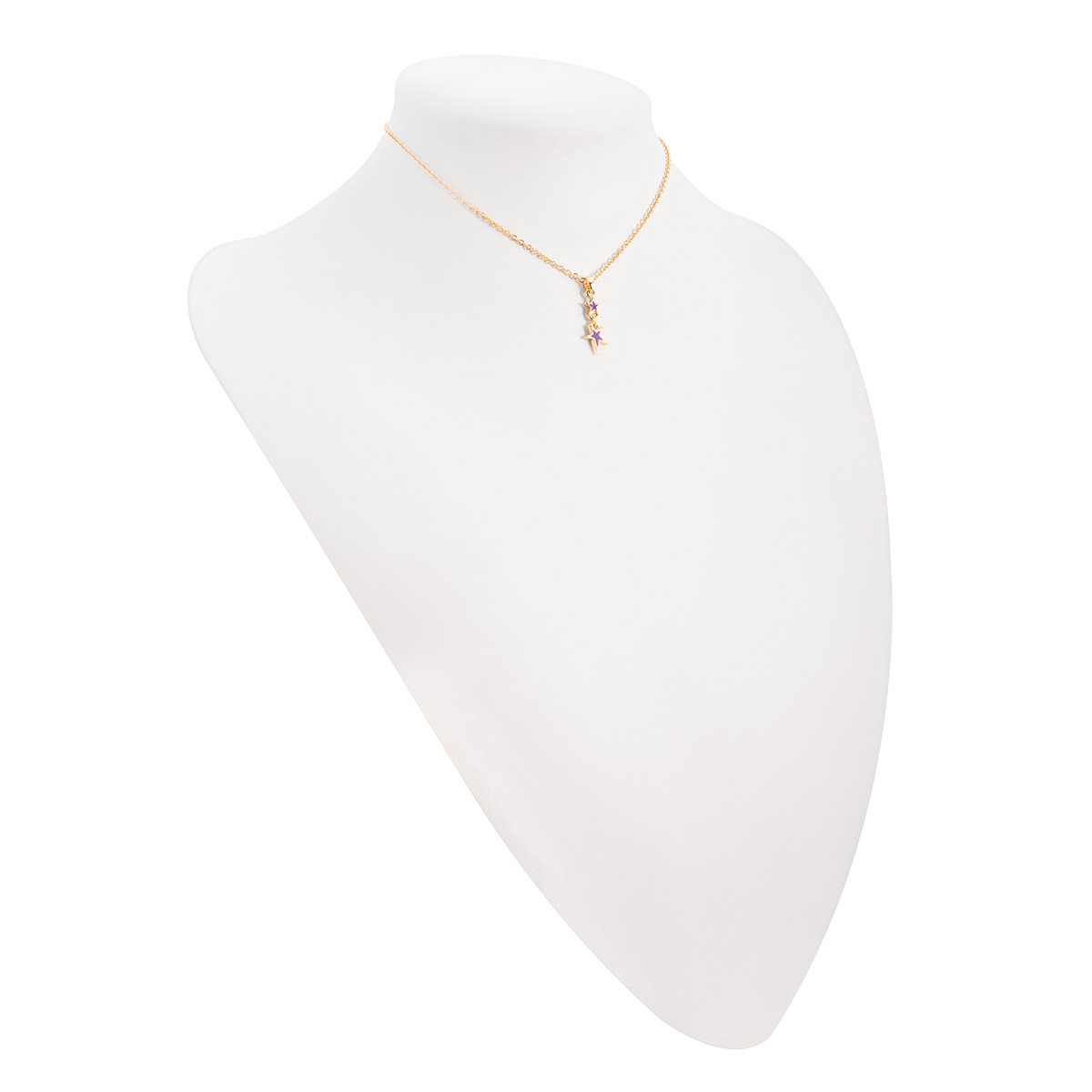 Collar en baño de oro con dije de estrellas en esmalte morado
