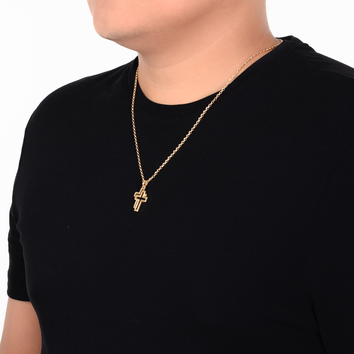Collar en baño de oro dije cruz doble línea moderno