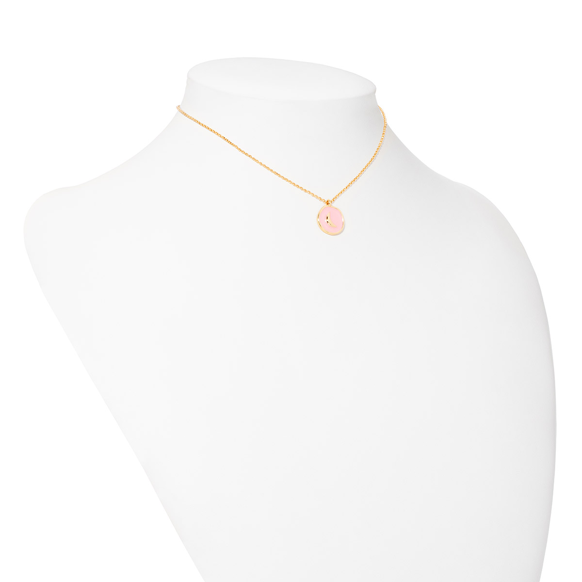 Collar en baño de oro dije luna y esmalte rosa pastel