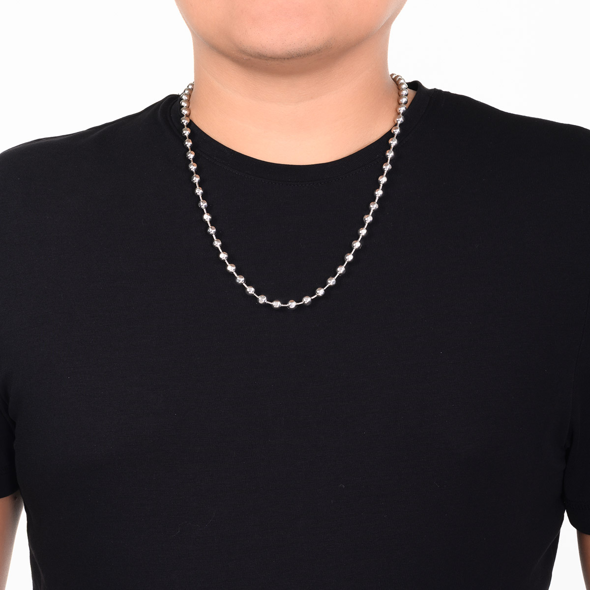 Collar en baño de rodio cadena esferas pulidas moderno