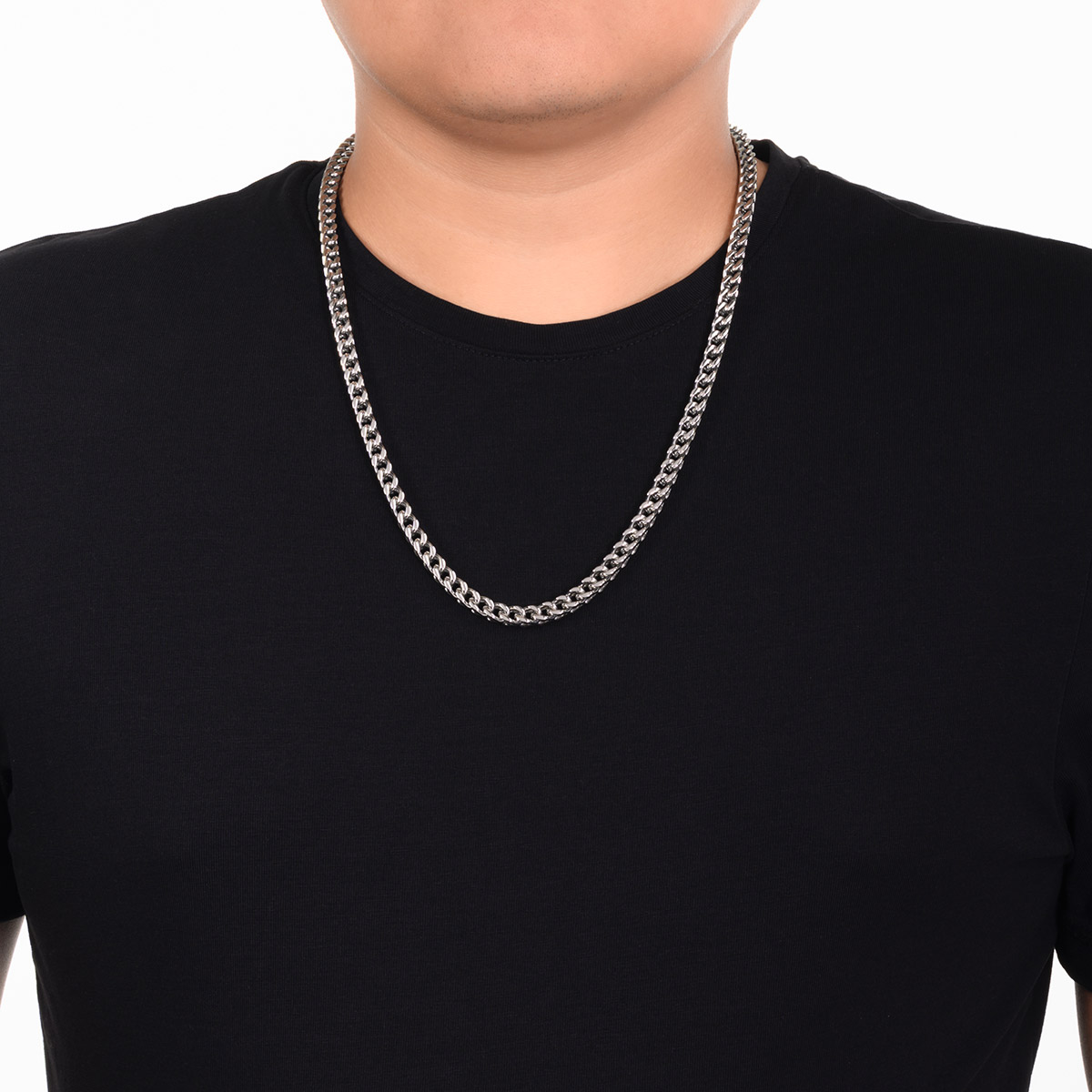Collar en baño de rodio cadena trenzada clásica moderna