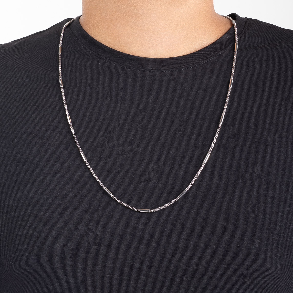 Collar en baño de rodio eslabones cilíndricos diseño moderno