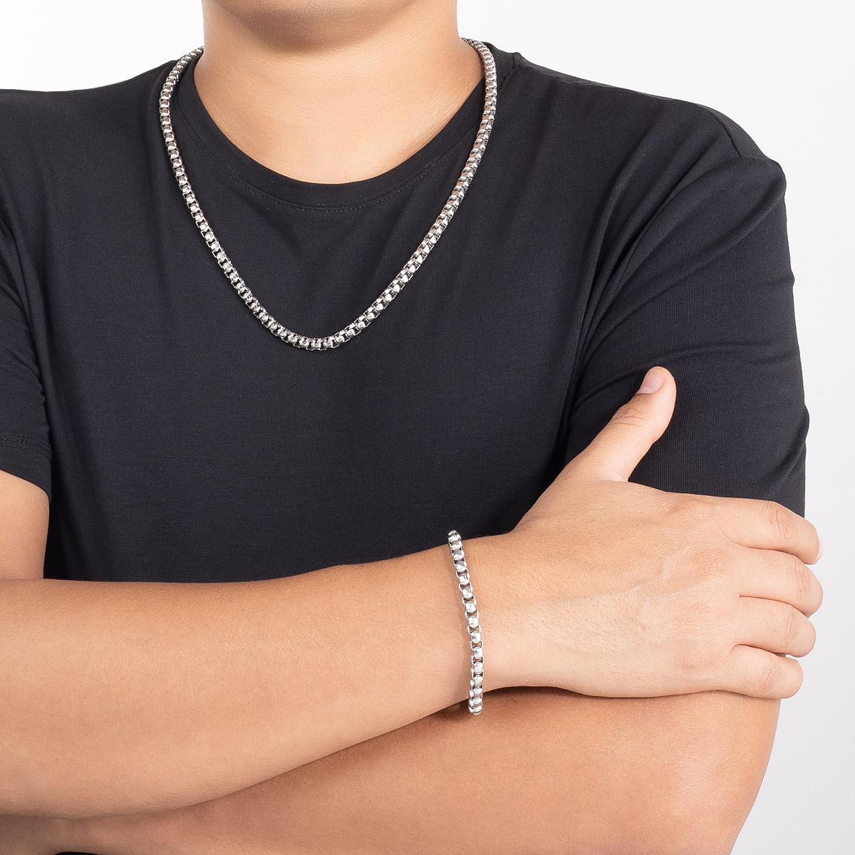 Collar en baño de rodio cadena de eslabones diseño clásico