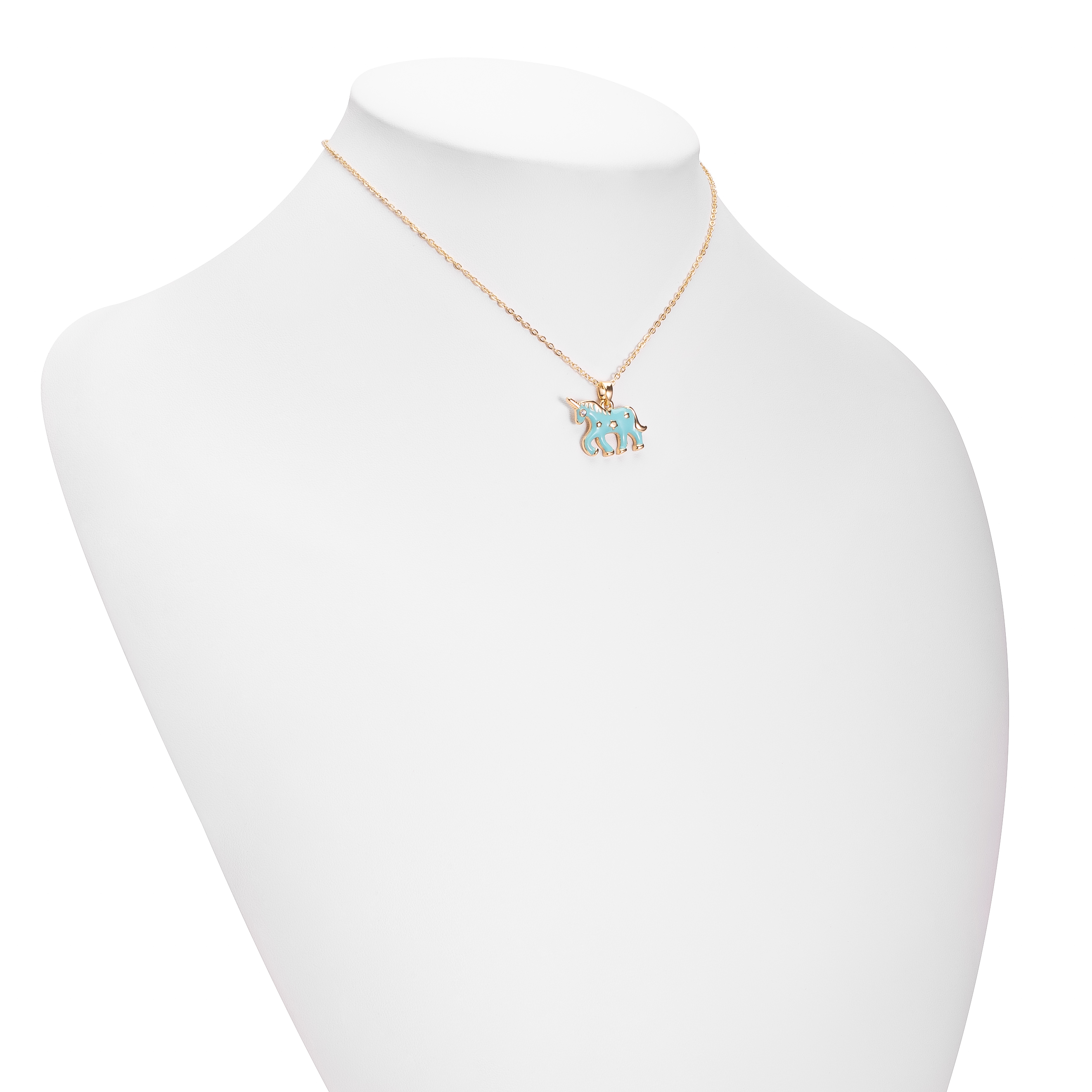 Collar en baño de oro con dije de unicornio esmaltado en azul claro