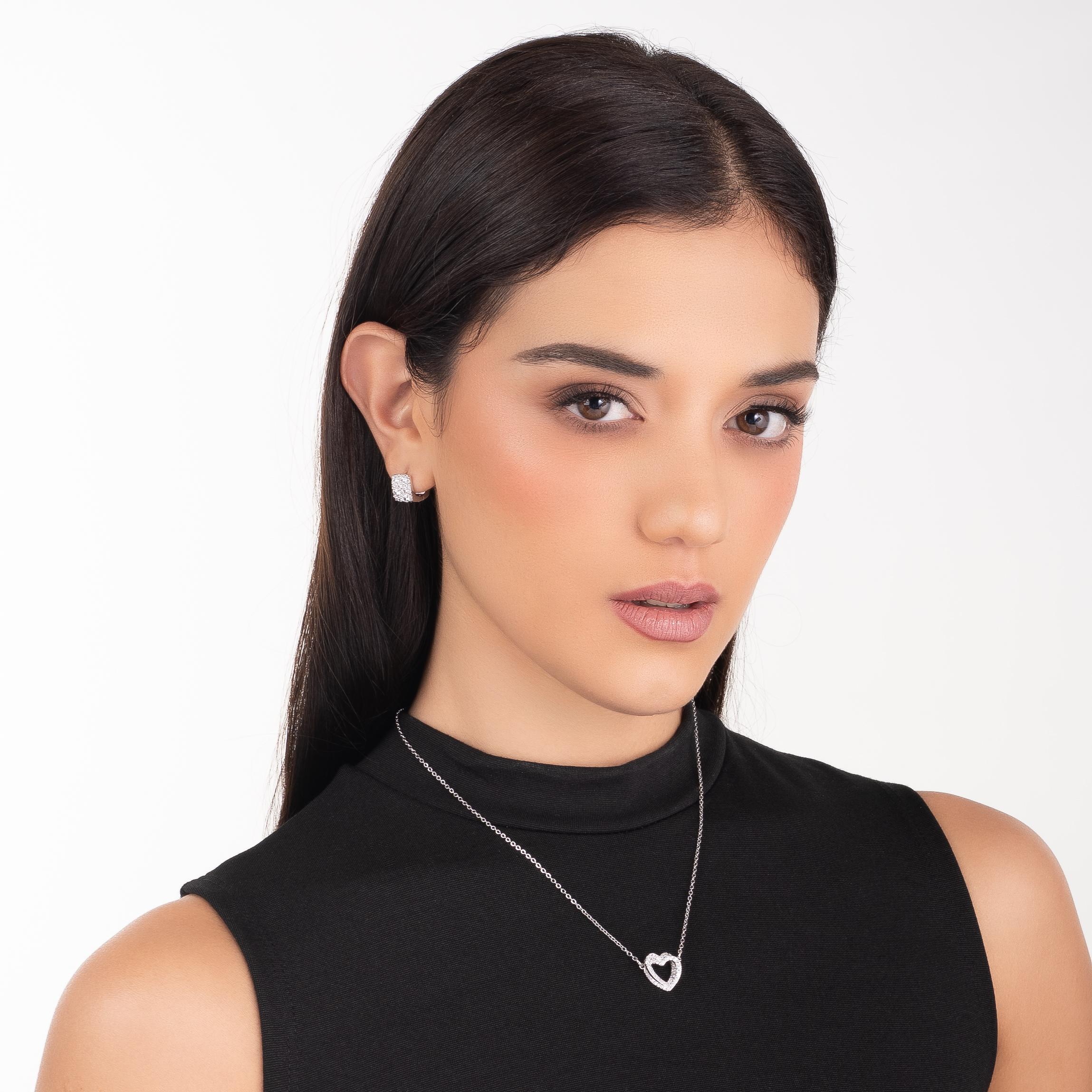 Collar en baño de platino corazón piedra Diamonice brillante