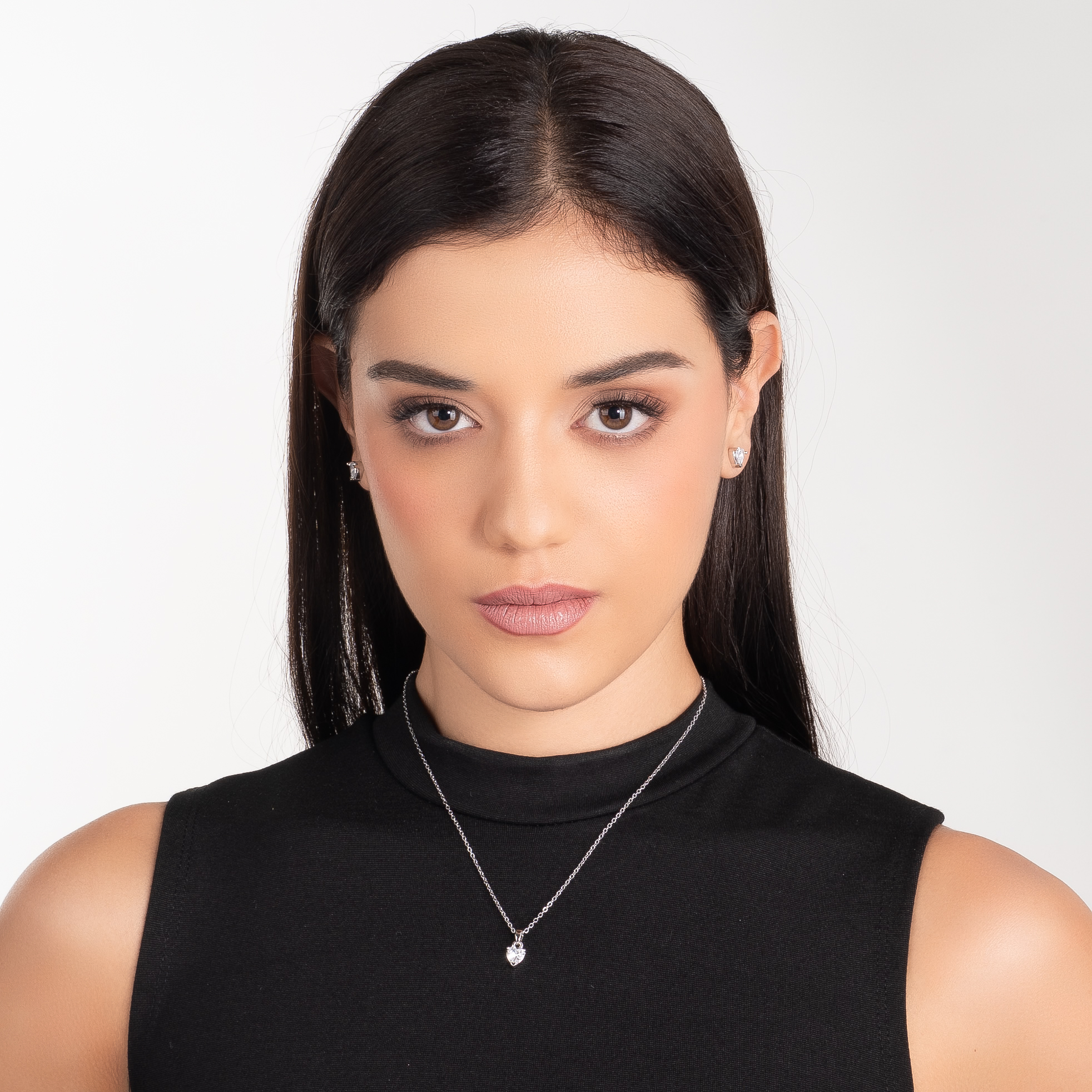 Collar en baño de platino corazón piedra Diamonice brillante