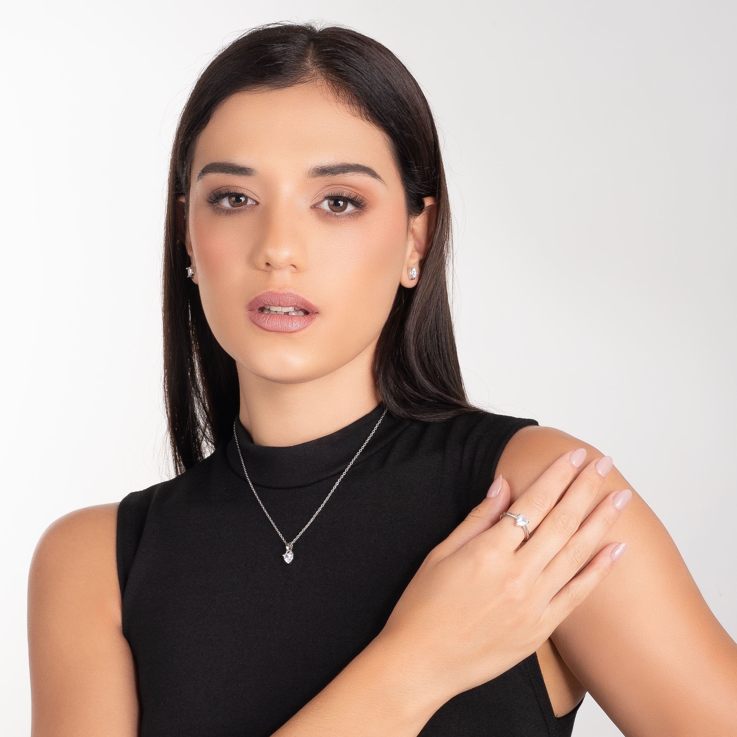 Collar en baño de platino corazón piedra Diamonice brillante