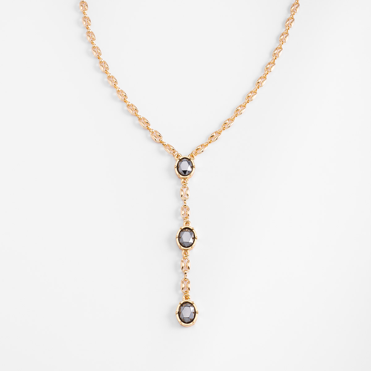 Collar en baño de oro cadena y piedras negras largo 42 cm + 10 cm ext