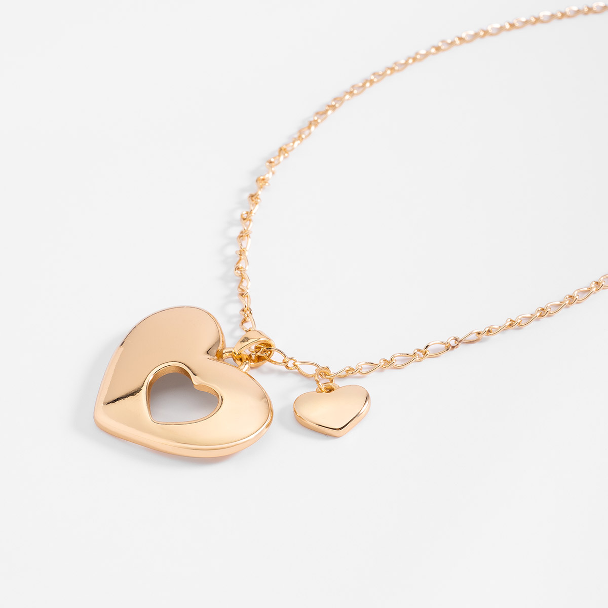 Collar en baño de oro dije doble corazón cadena 42 cm + 10 cm