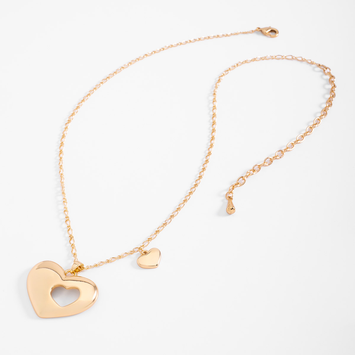 Collar en baño de oro dije doble corazón cadena 42 cm + 10 cm