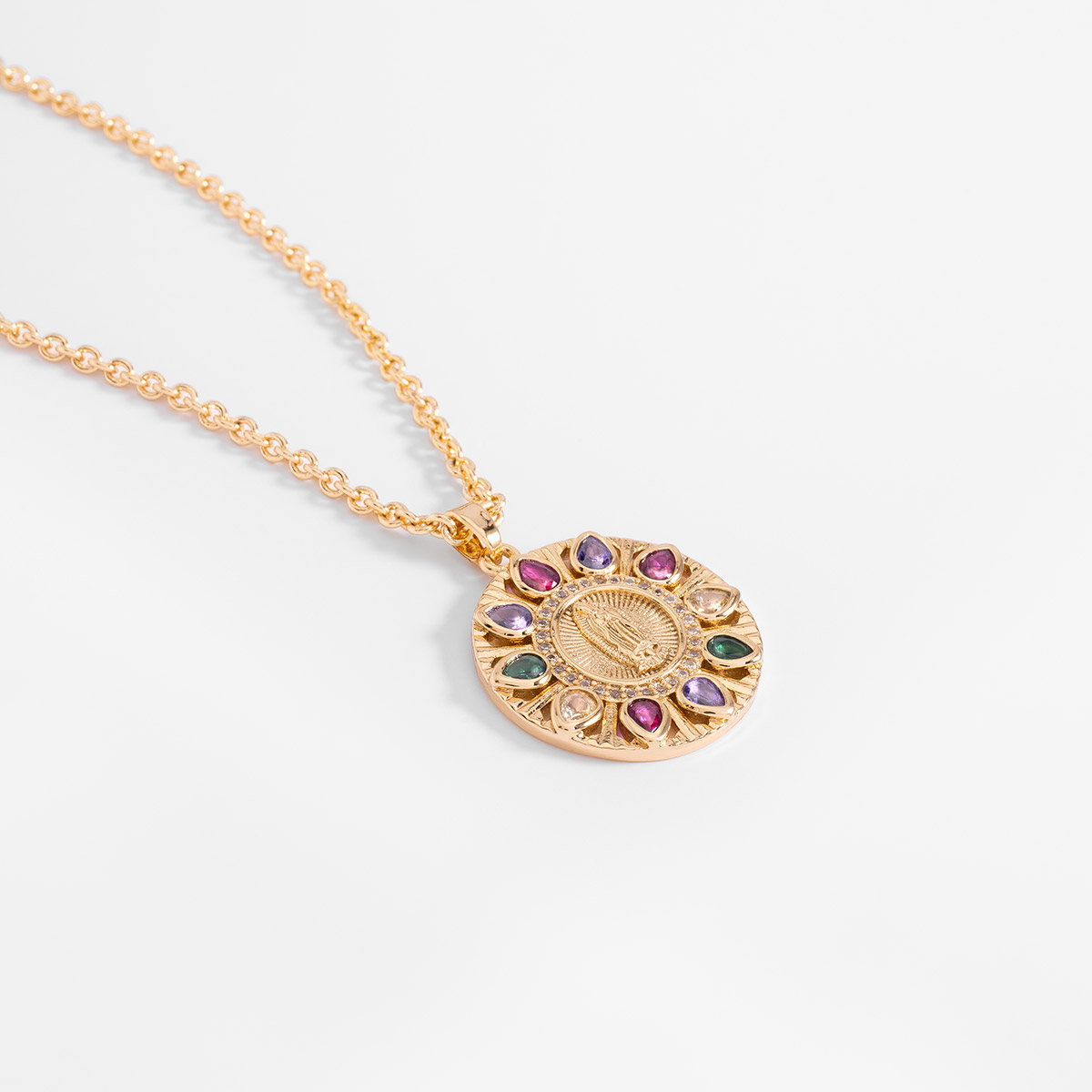 Collar en baño de oro medalla multicolor cadena 42 cm + 10 cm