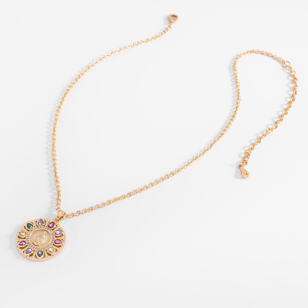Collar en baño de oro medalla multicolor cadena 42 cm + 10 cm