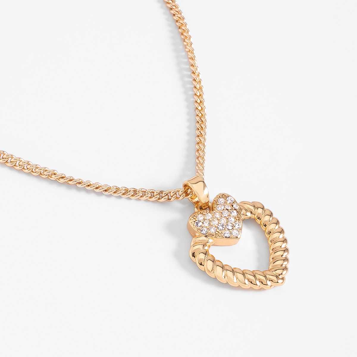 Collar en baño de oro con corazón trenzado y toque brillante 42 cm + 10 cm ext