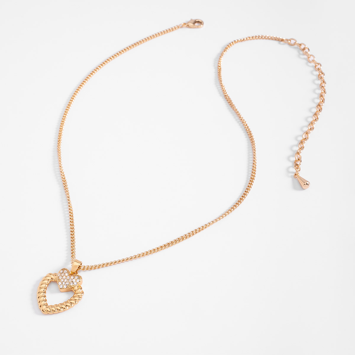 Collar en baño de oro con corazón trenzado y toque brillante 42 cm + 10 cm ext