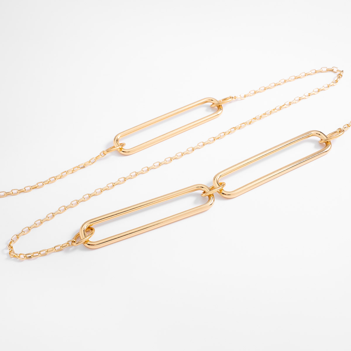 Collar en baño de oro diseño largo con eslabones rectangulares 100 cm
