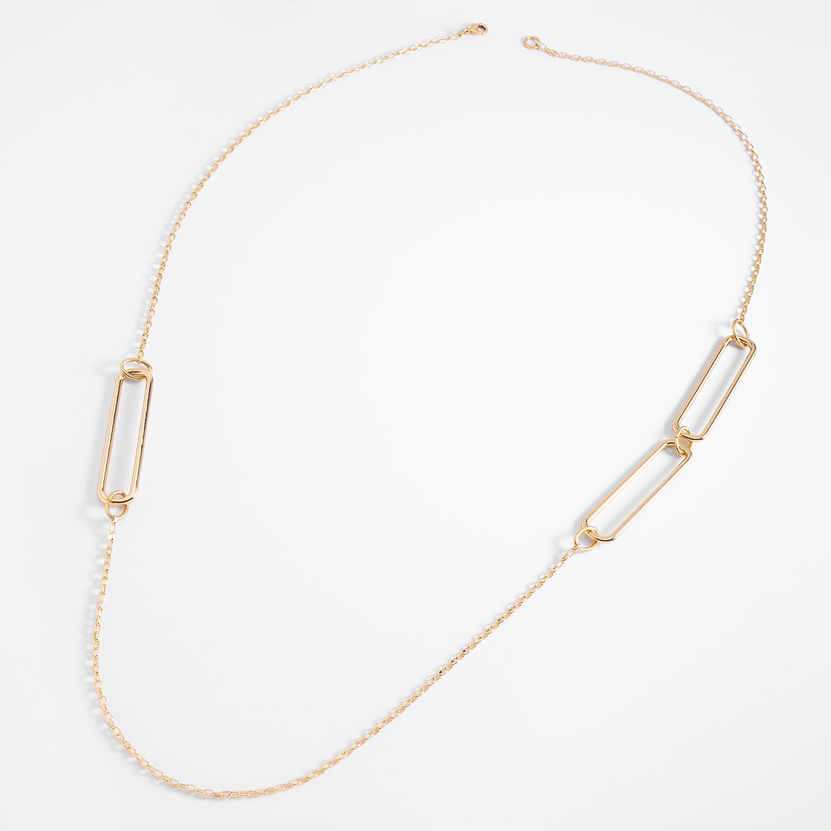Collar en baño de oro diseño largo con eslabones rectangulares 100 cm