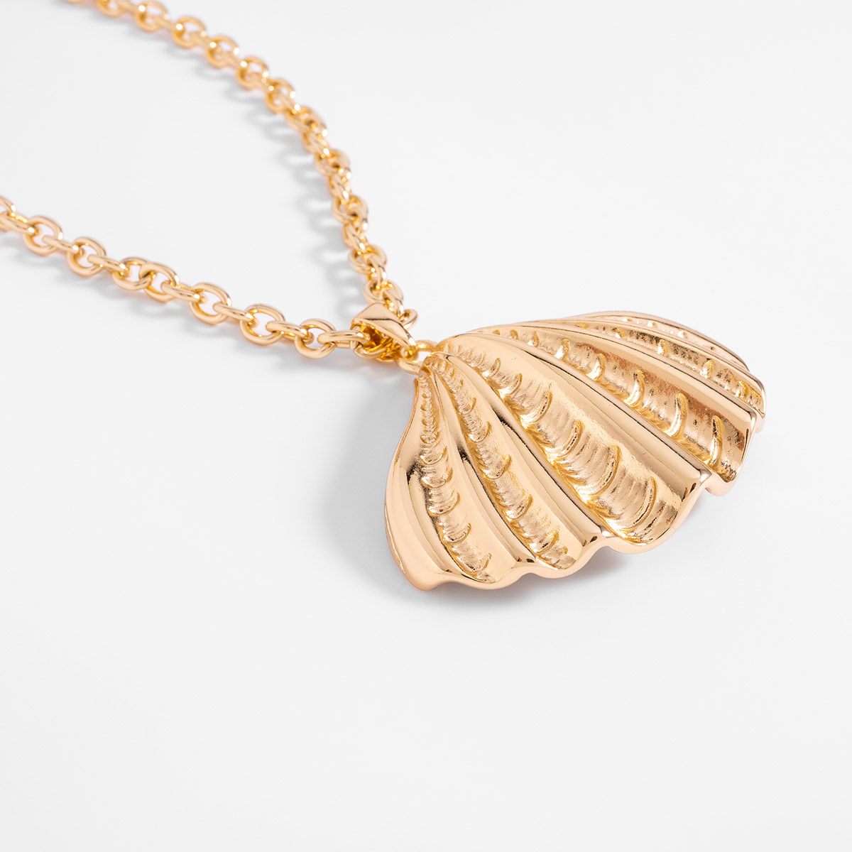 Collar en baño de oro con dije de concha diseño texturizado