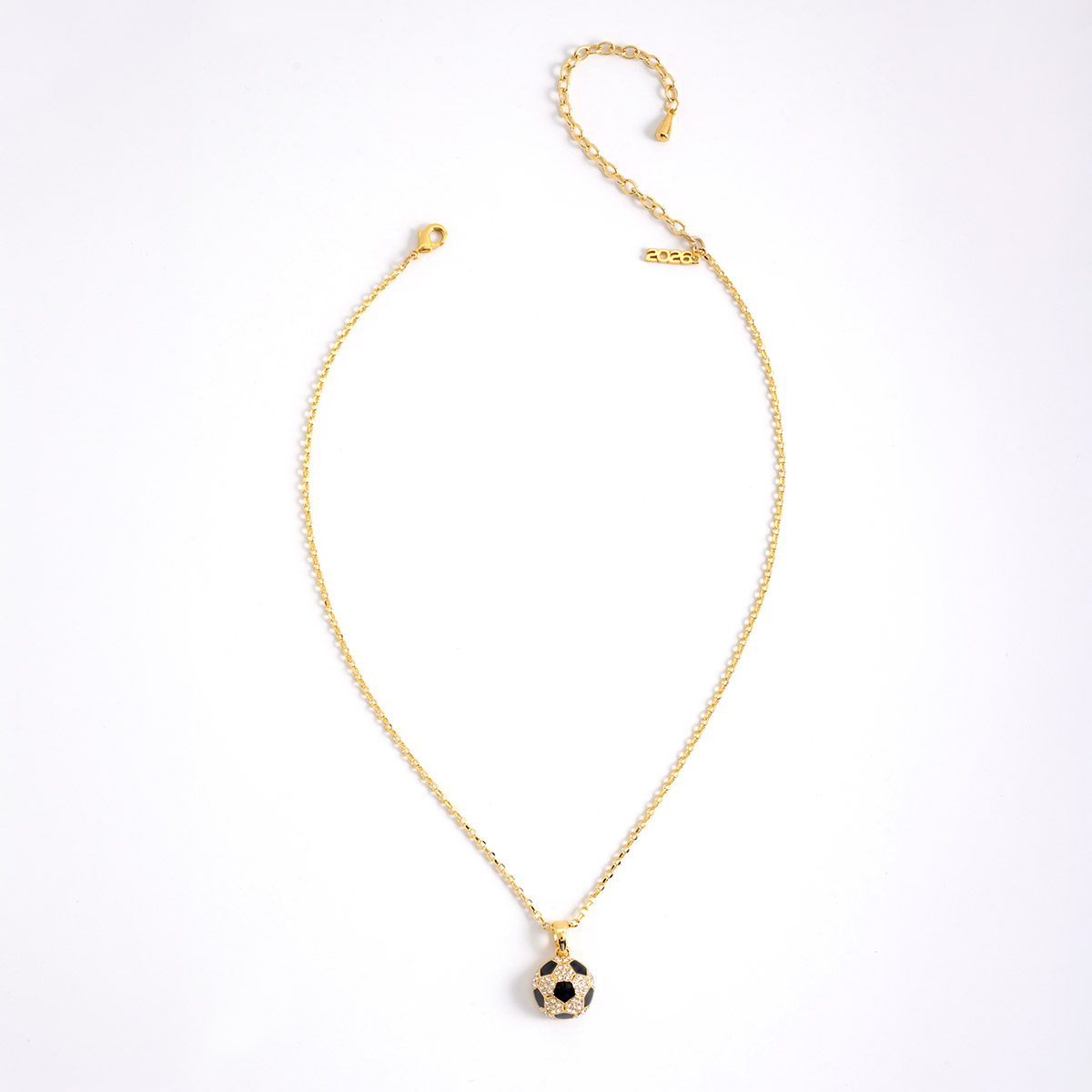 Collar en baño de oro dije balón con toque brillante 42 cm más 10 cm