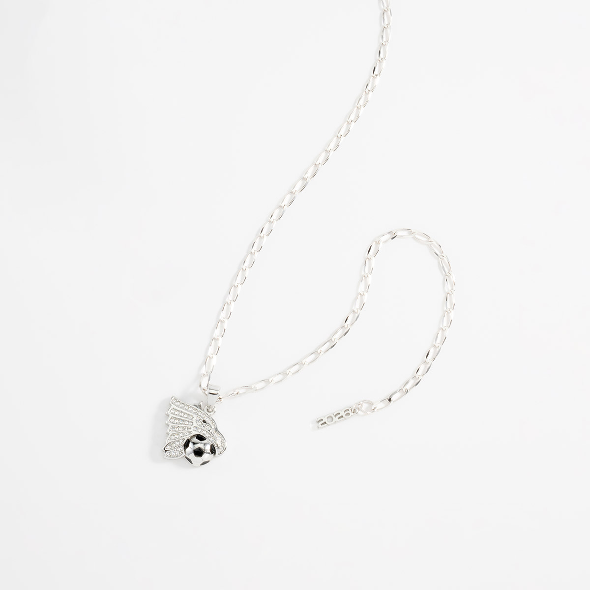 Collar en baño de rodio dije balón y ala con 60 cm sin ext