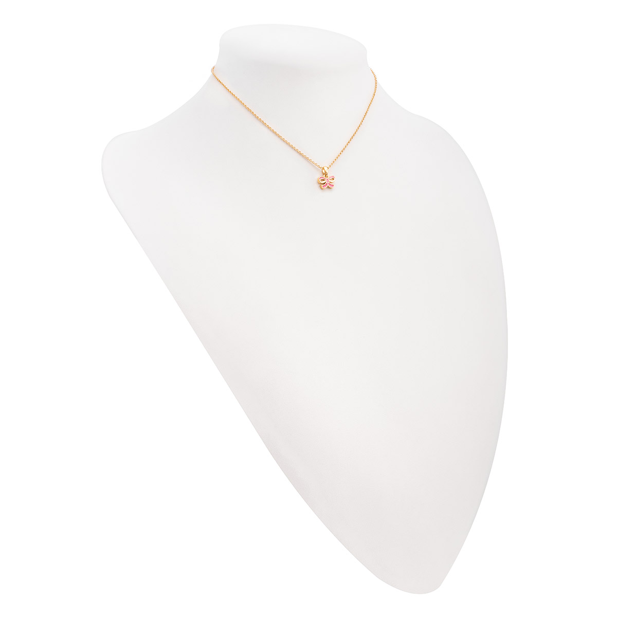 Collar en baño de oro con dije de lazo esmaltado rosa