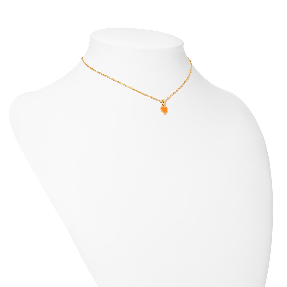 Collar en baño de oro dije corazón esmalte tono naranja