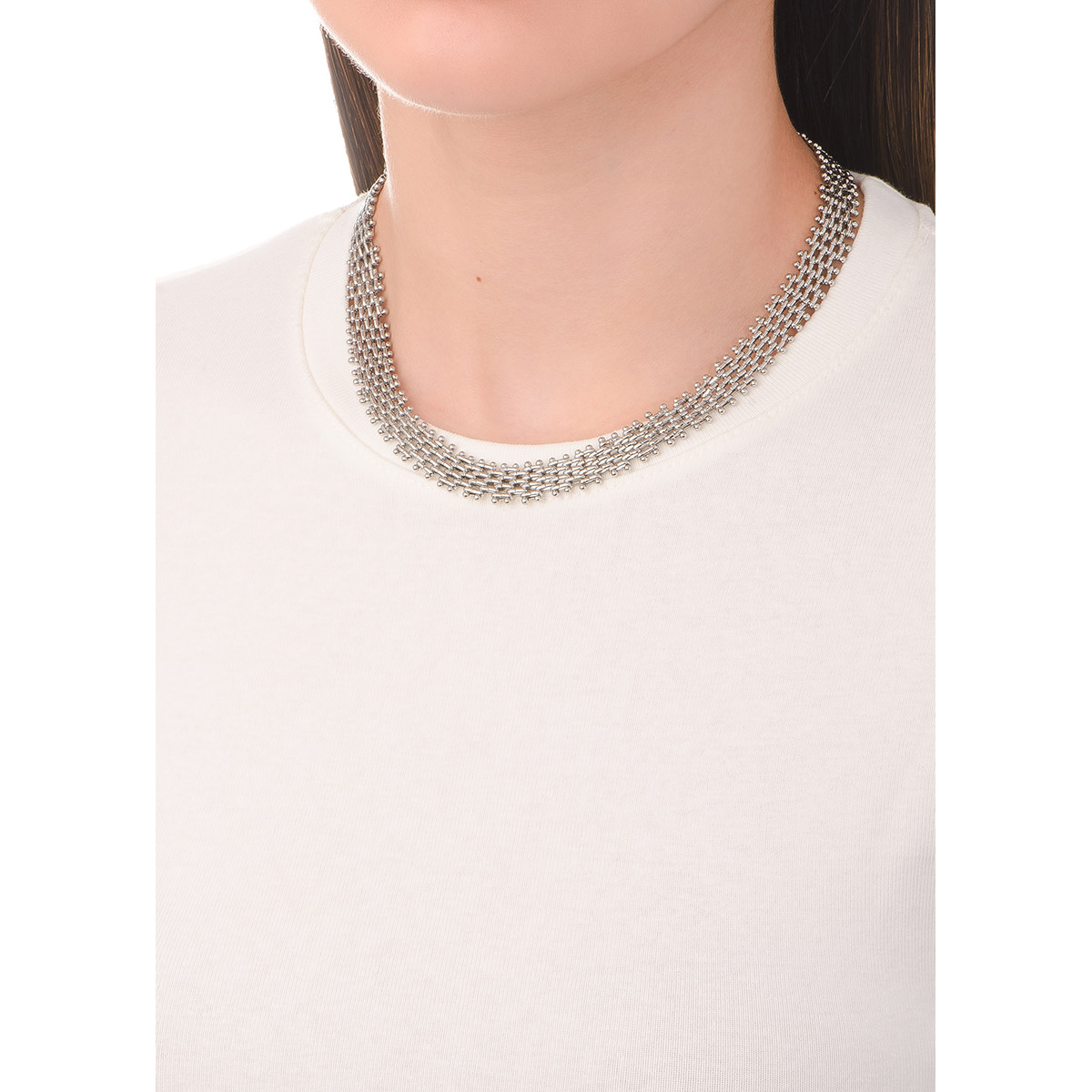 Collar de eslabones tejidos en platino de 42 cm