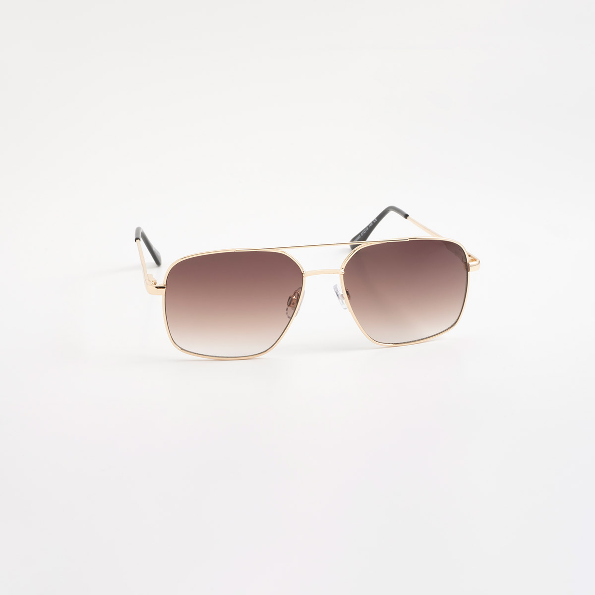Lentes de sol dorados con silueta cuadrada y diseño metálico sofisticado