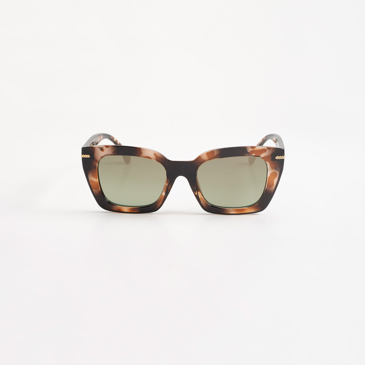 Lentes de sol carey con silueta rectangular y detalles dorados elegantes